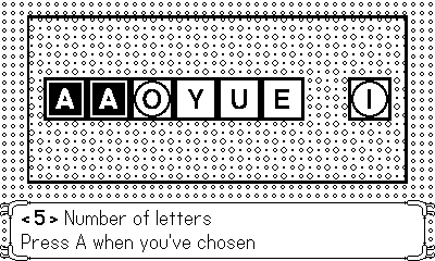 Screenshot de l'écran-titre du jeu, affichant son logo et le sélecteur du nombre de lettres.