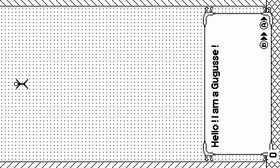 Capture of the ongoing game in a conversation phase between a Gugusse and Georges. The Gugusse tries to explain that he's going to fall and that Georges should dodge him, but he doesn't find the words and gets bogged down in nonsense sentences.
