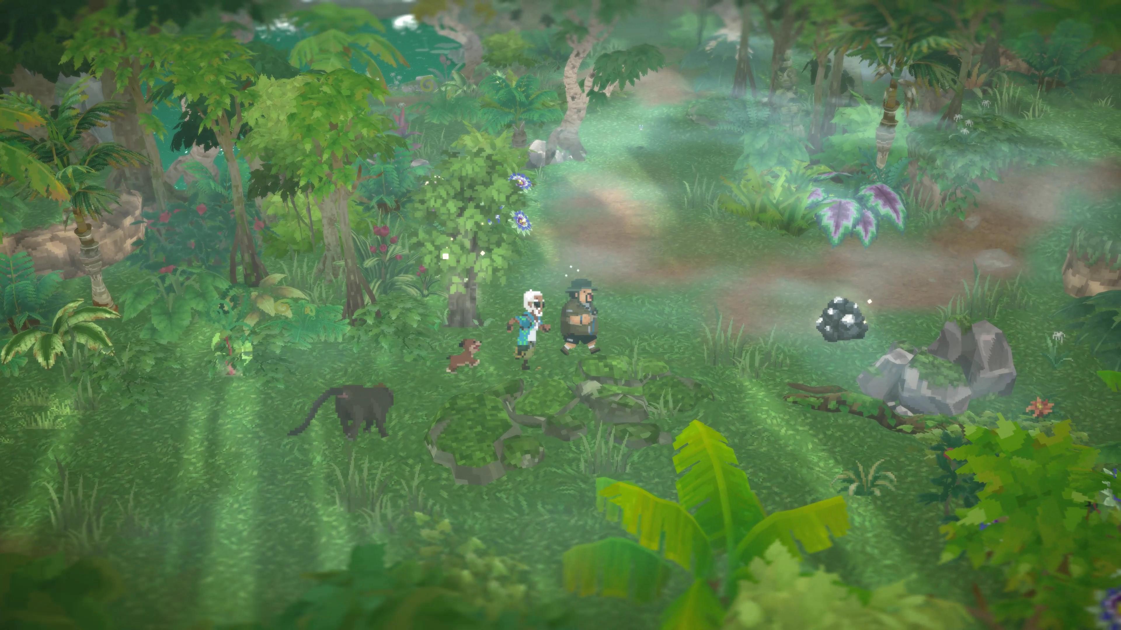 Screen dans la jungle, notre plongeur et Cobra sont au milieu d'arbres et tentent de fuir un grand singe. On voit aussi un pôtichien.