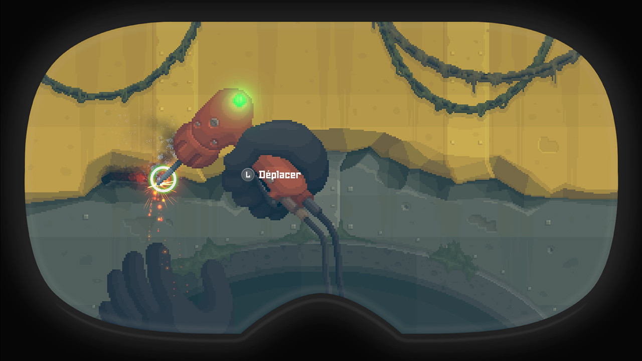Screen du jeu, montrant un mini-jeu de découpe/réparation de trucs sous l'eau, pas le passage le plus emblématique, mais c'est pour montrer que ça existe aussi.