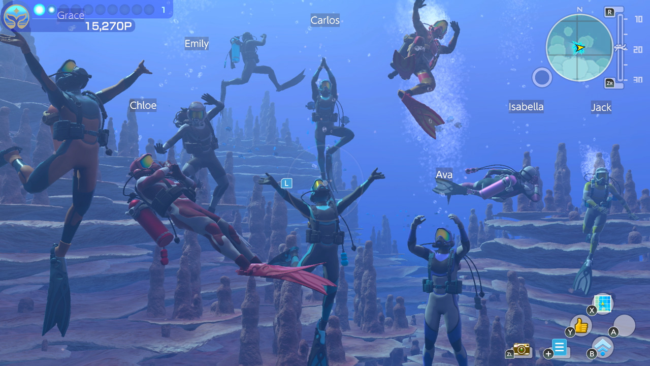 Screen du jeu avec dix personnes en combinaison de plongée à l'écran, avec leurs pseudos à côté.