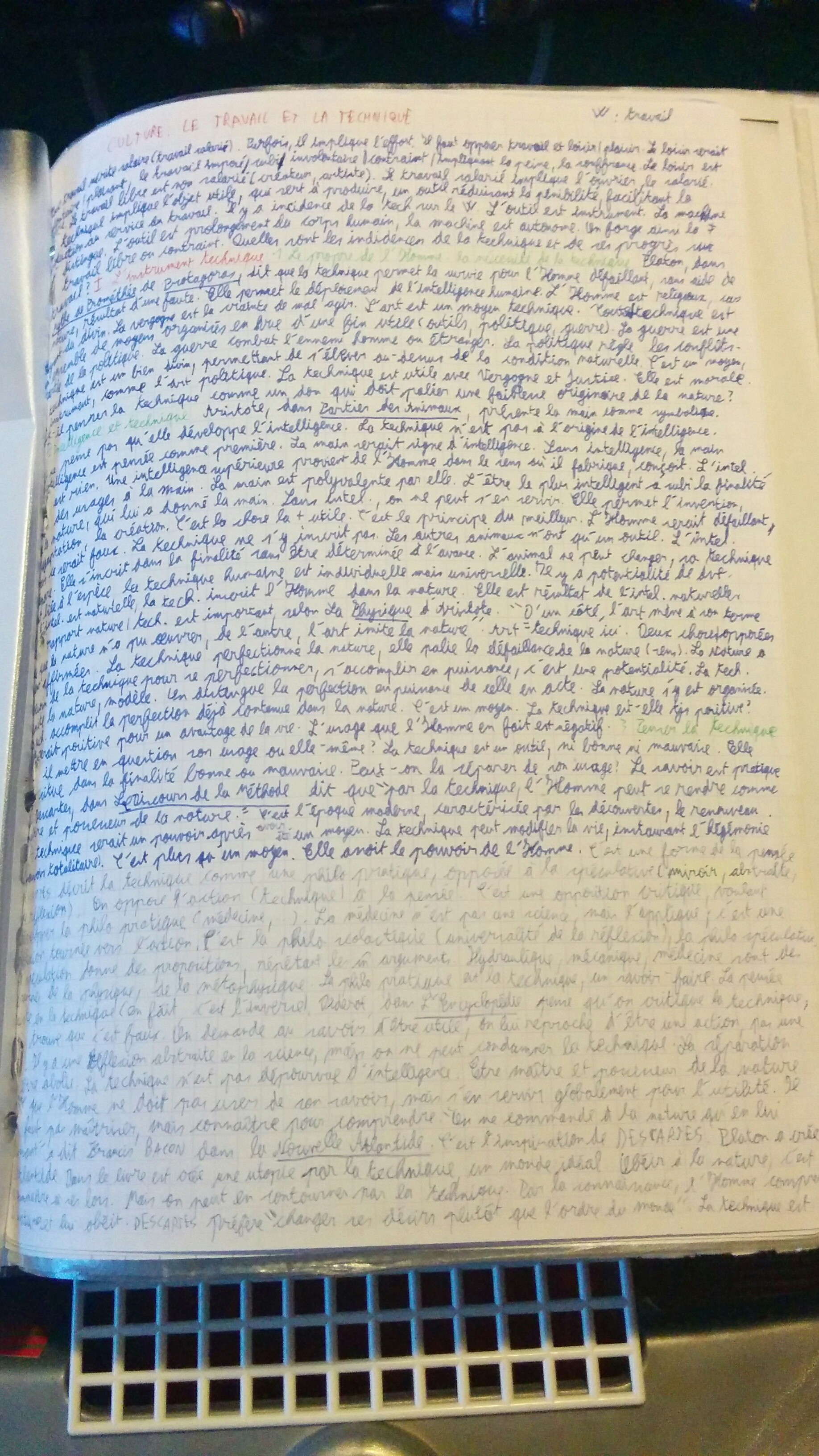 Une feuille de classeur complètement dégueulassée par des centaines de mots écrits à la suite sans espacement, sans saut de ligne.