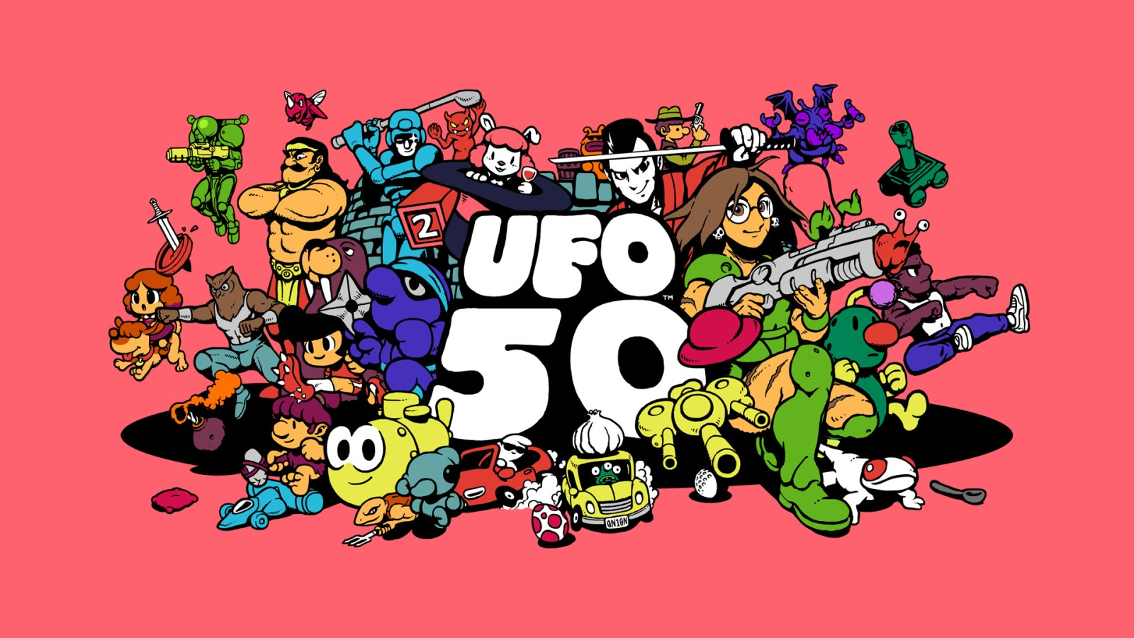 Artwork de présentation du jeu, présentant son titre entouré de plusieurs dizaines de personnages issus des différents jeux.